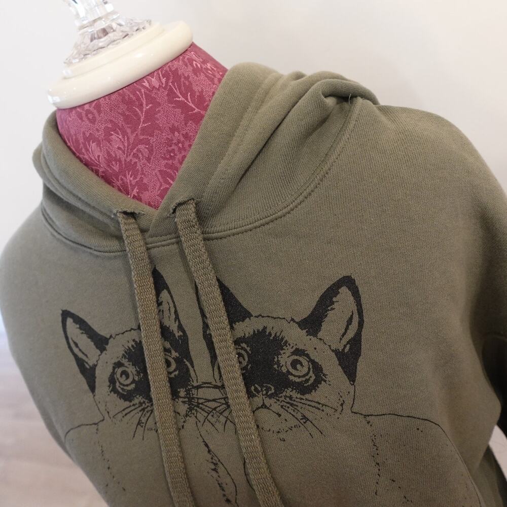 Siamese Cat Olive Green Crop hoodie sweatshirt NWT